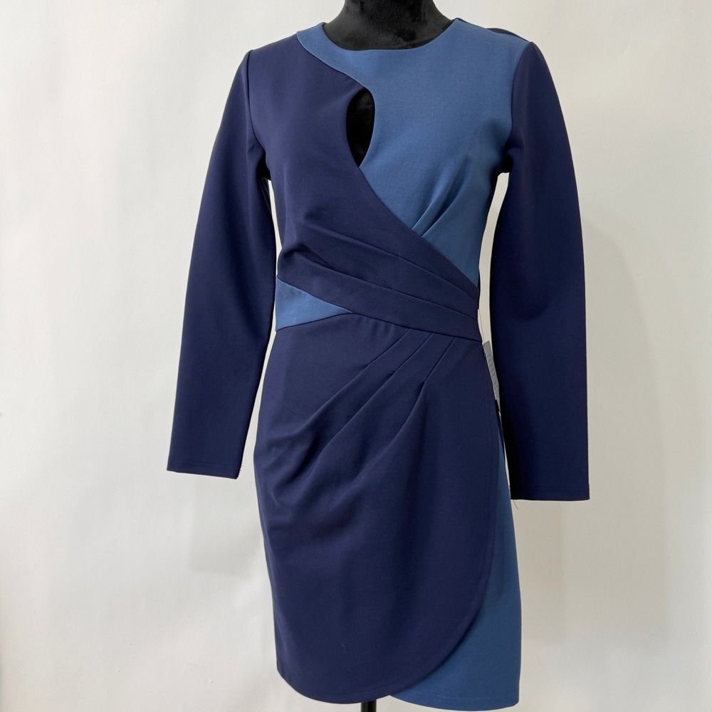 Adelyn Rae NWT Blue Faux Wrap Tulip Hem Cocktail Dress Size Small Party Event